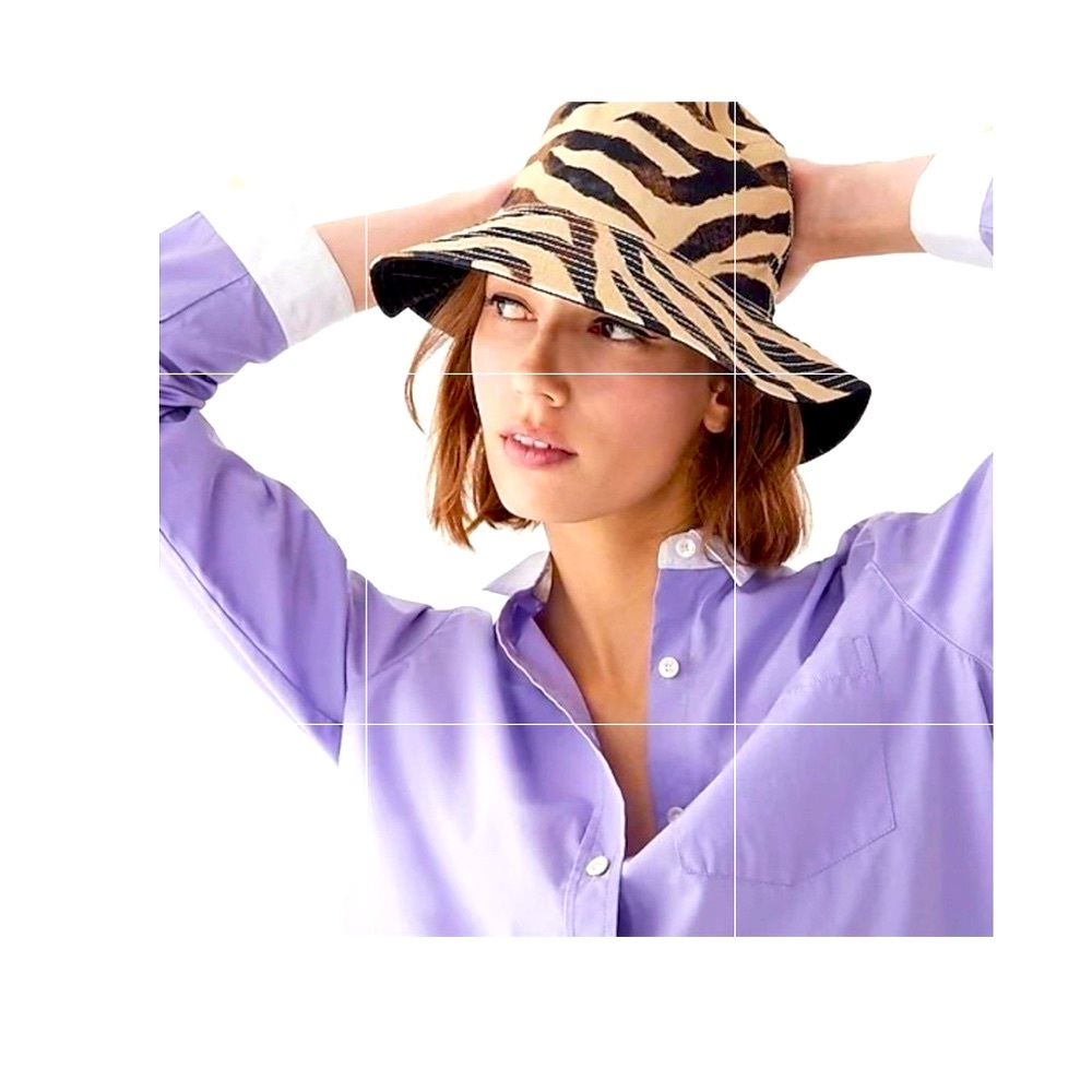J. Crew Zebra Print Bucket Hat - Black and Tan